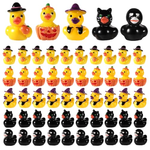 100stk Halloween-Miniatur-Enten aus Kunstharz, Halloween Kleine Enten Schwarze Katzen Enten Kürbis Enten Hexe Ente Skelett Enten als Gartendekoration Halloween-Partygeschenk von lasuroa