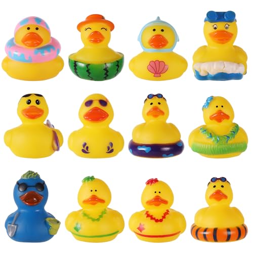 12 Stück Sommer Gummienten, 5,08 cm Lustige Gummi-Enten Gummi-Enten-Ornamente Sommer-Strand-Themenzubehör für Sommer-Party-Dekoration Geburtstagsgeschenk von lasuroa