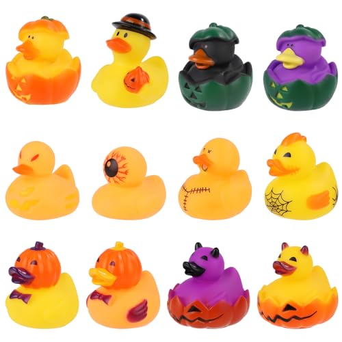 12stk Halloween Enten, Lustige Badeente Halloween Gummiente Halloween für SÜßES oder Saures Quietscheente Halloween als Partygeschenk für Süßes oder Saures(Kürbis-Serie) von lasuroa