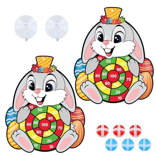 2 Stück Osterhasen Dartscheibe, Dartscheibe mit Klebrigen Bällen Spielzeugspiele Osterspiele im Freien Easter Egg Toys Osterspiel für Kinder für Oster Themenpartyspiel von lasuroa