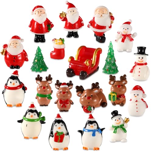 20 STK Miniatur Weihnachtsstatuen Dekorationen, Mini Weihnachtsstatuen aus Kunstharz Weihnachtsbäume Weihnachtsmann Rentier Pinguin Kleiner Weihnachtsschmuck für Partydekoration von lasuroa