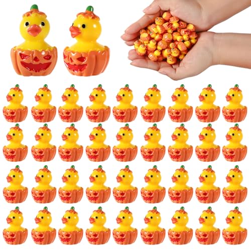 50stk Mini Enten aus Kunstharz, Halloween Kleine Enten Neuartige Miniatur Enten aus Kunstharz für Halloween-Partygeschenke Garten-Mikrolandschaft Schulbasteldekoration (Kürbis Ente) von lasuroa