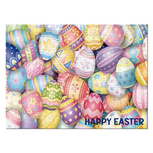 52 x 38 cm 500 Stück Oster Puzzles, Oster Holzpuzzles Mehrfarbige Puzzles Ostereier Urlaubspuzzle Herausforderungsspiel für Erwachsene, Teenager, Kinder, Familie, Heimdekoration von lasuroa