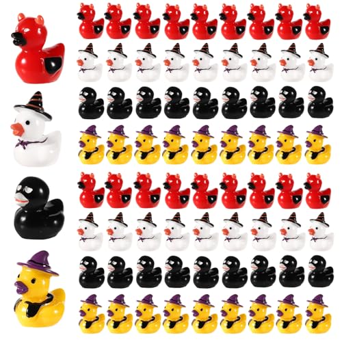 80stk Halloween Kleine Enten, Kunstharz Mini Enten Halloween Skelett Enten Hexe Ente Mini Teufels Ente Verschiedene Halloween Enten Mini Enten Set für Gartendekoration Halloween-Partygeschenk von lasuroa