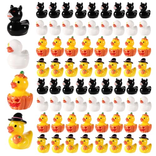 80stk Halloween Winzige Enten, Halloween Mini Ente Harz Mumien-Enten Kürbis Ente Halloween Fledermaus Enten Halloween Mini Enten Set für Garten Puppenhaus-Dekoration Halloween-Partygeschenk von lasuroa