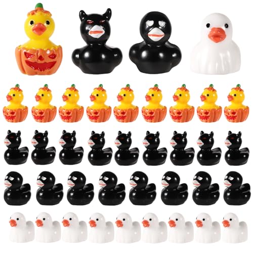 80stk Halloween Winzige Enten aus Kunstharz, Miniatur Enten Kürbis-Enten Geister-Enten Skelett-Enten Fledermaus-Enten Halloween-Enten als Gartendekoration Halloween-Partygeschenk von lasuroa