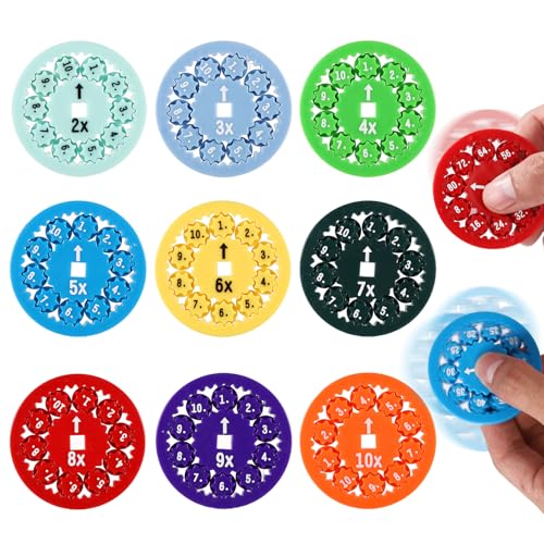 9st Mathe Fidget Spinner, 6cm Mathe Fakten Fidget Spinner Kunststoff Mathe Spinner Spielzeug Multiplikation und Division Lernwerkzeuge Geschenke für Kinder Schüler die Mathe Lernen von lasuroa