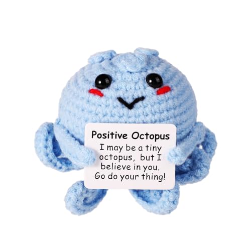 Positive Octopus, 7,5cm Niedlich Lustig Positive Kartoffeln Gestrickter Oktopus Puppe mit Ermutigungskarte Emotionale Unterstützung Positives Spielzeug für Geburtstagsfeier Dekoration Geschenk von lasuroa