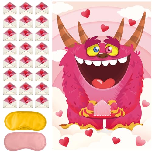 Valentinstag Pin Spiel Pin-The-Heart, Lustig Spiele Geburtstagsfeier Kinder Erwachsene, Valentinstag Partyspiele Pin Spiel für Kindergeburtstage Paare Freunde Familien (Monster) von lasuroa