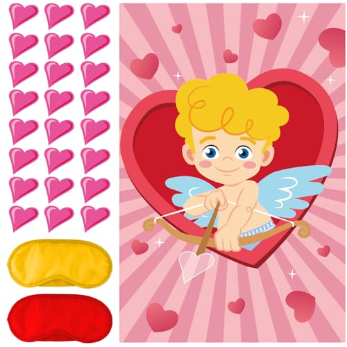 Valentinstag Pin Spiel für Pin-The-Heart, Lustig Spiele Geburtstagsfeier Kinder und Erwachsene Valentinstag Partyspiele Pin Spiel für Kindergeburtstage Familien Paare Freunde (Love God) von lasuroa