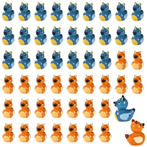 lasuroa 50stk Miniatur Enten Set mit Gespitzten Ohren, Kunstharz Mini Enten Lustiges Mini Enten Set Mini Garten Dekoration Blaue Mini Enten für Garten Puppenhaus Party Dekoration(Blau & Braun) von lasuroa