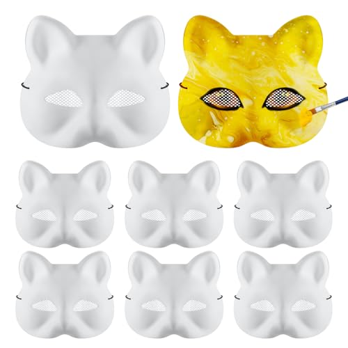 lasuroa 8stk Katzenmaske Therian, Katzenmaske mit Augennetz Katzenmasken zum Anmalen Katzenmaske Halloween Katzenmaske Set für Halloween-Party Tier-Cosplay von lasuroa