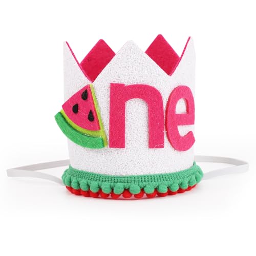 lasuroa Baby Geburtstagskrone 1 Jahr, Mädchen 1. Geburtstag Krone Niedlich 1. Geburtstag Hut Dekorationen Foto-Requisiten Zubehör Geschenk für Baby Geburtstagsparty Zubehör (Wassermelonen-Stil) von lasuroa