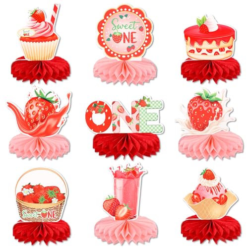 lasuroa Erdbeer Dekoration Geburtstag, 9 Stücke Deko 1. Geburtstag Mädchen Erdbeer Mädchen Geburtstag 1 Jahr Mädchen Geburtstag 1 Jahr für Süße Eins Party von lasuroa