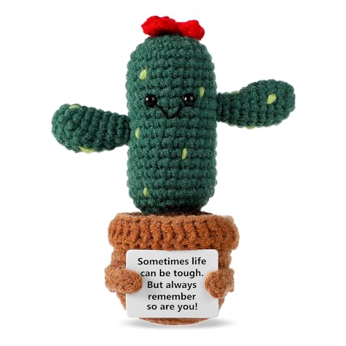 lasuroa Gehäkelter Kaktus, 13,5cm Handgefertigt Positive Kartoffel Spielzeug Lustig Positive Puppe Niedlich Puppe Geschenke mit Ermutigungskarte für Heimparty-Dekoration von lasuroa