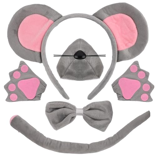 lasuroa Halloween Maus Kostüm, 5stk Maus Kostüm Zubehör Maus Verkleidung Maus-Cosplay Tier Kostüm Zubehör für Halloween-Kostüm-Cosplay-Party für Kinder von lasuroa