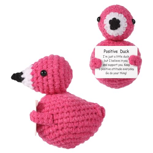 lasuroa Lustige Positive Flamingo Ente, 7 cm Große Gestrickte Positive Puppe mit Ermutigender Karte Positives Häkelspielzeug Flamingo Dekorationen Fröhliches Geschenk für Sommer Geburtstagsfeier von lasuroa