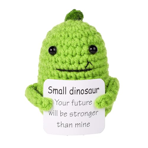 lasuroa Positiver Dinosaurier Häkel, 7 cm Großes Mini Lustiges Positives Kartoffel Dinosaurier Spielzeug mit Inspirierender Karte Grüne Gestrickte Dinosaurier Puppe Geschenke für Party, Geburtstag von lasuroa