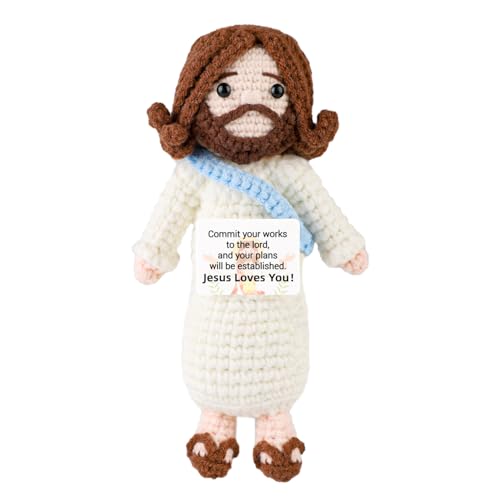 lasuroa Positiver Jesus, Jesus Häkeln Positives Weihnachtshäkeln Ostern Häkeln Positive Gestrickte Mini-Puppe für Ostern Weihnachtsfeier Dekoration Ermutigendes Geschenk(Blau) von lasuroa