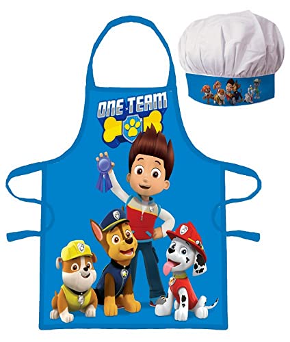 lau-fashion 2tl. Kochschürze Set Paw Patrol Junge Blau Kinder Kindergarten Schule Kochset ab 3 Jahre von lau-fashion