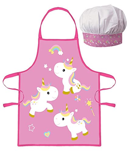 lau-fashion Einhorn Kinder Kochschürze Mädchen Kindergarten Regenbogen Schule Backset Farbe rosa von lau-fashion