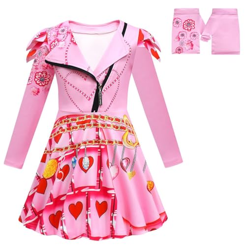 laughZuaia Kinder Mädchen Reißverschluss Kleid Handschuhe Set Prinzessin Rot Pink Blau Cosplay Kostüme (110, pink) von laughZuaia