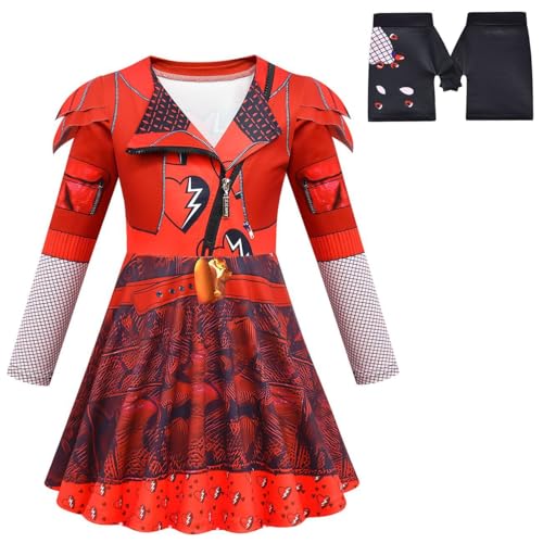 laughZuaia Kinder Mädchen Reißverschluss Kleid Handschuhe Set Prinzessin Rot Pink Blau Cosplay Kostüme (120, rot) von laughZuaia