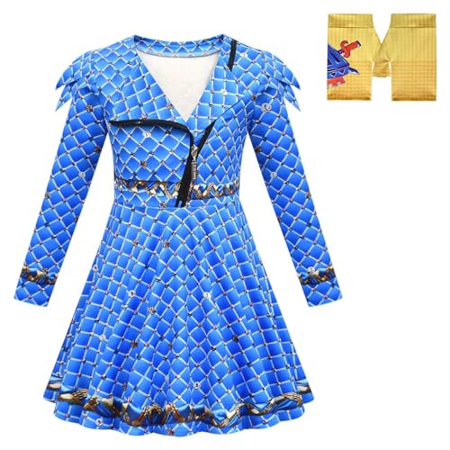 laughZuaia Kinder Mädchen Reißverschluss Kleid Handschuhe Set Prinzessin Rot Pink Blau Cosplay Kostüme (130, blau) von laughZuaia