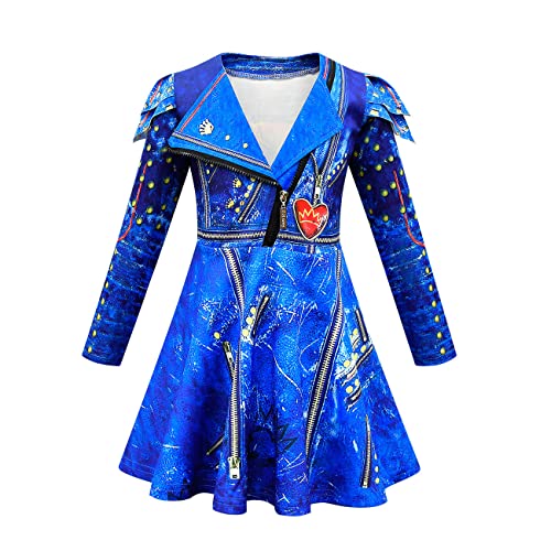 laughZuaia Kinder Mädchen Reißverschluss Kleid Handschuhe Set Prinzessin Rot Pink Blau Cosplay Kostüme (120, evie) von laughZuaia