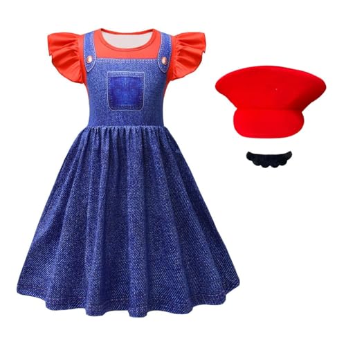 laughZuaia Kleine Mädchen Prinzessin Pfirsich Kostüm Kinder Puff Sleeve Fee Super Bros Kostüm Cosplay Fancy Kleid Outfits Pfirsich Krone Handschuhe (120, red) von laughZuaia