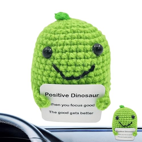 laxreheye Handgefertigter gehäkelter Dinosaurier, Positive Häkeltiere Dinosaurier,Gehäkeltes Dinosaurierspielzeug mit Karte - Gestrickte Dinosaurier-Puppe zur emotionalen Unterstützung, inspirierend von laxreheye