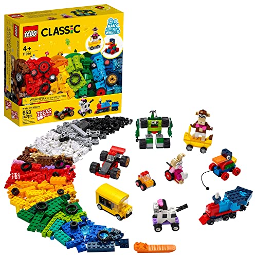 LEGO Classic Bricks and Wheels 11014 Building Kit; Includes a Toy car, Train, Bus, Robot, Skateboarding Zebra, Race car, Bunny in a Wheelchair, and Much More, New 2021 (653 Pieces) von lego