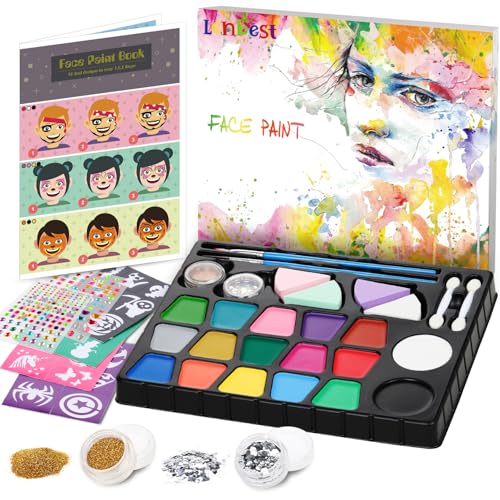 lenbest Kinderschminke Set - Schminke Kinder 17 Farben Glitzer Pinsel Make Up Schwamm Schablonen - Faschingsschminke Theaterschminke Karnevalsschminke - Halloween Fasching Karneval Schminke Kinder von lenbest