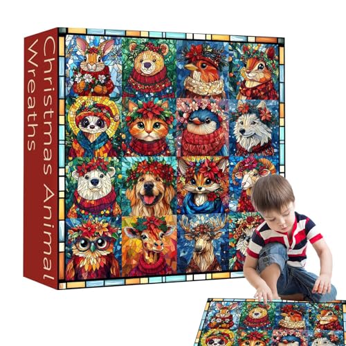 Puzzle Tier,Tierpuzzles für Kinder, 1000X Weihnachts-Familienparty-Puzzles, Anspruchsvolle Tierkranz-Lernrätsel für die Festliche Familienfeier von lencyotool