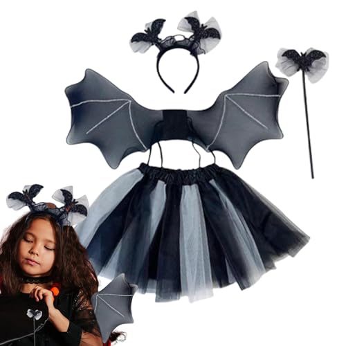 lencyotool Halloween-Teufel-Fledermaus-Kostüm,Halloween-Teufel-Zubehör, Kinder-Anziehset, Dark Angel Kostüm Cosplay Outfits mit Teufelszubehör für Weihnachten, Ostern von lencyotool