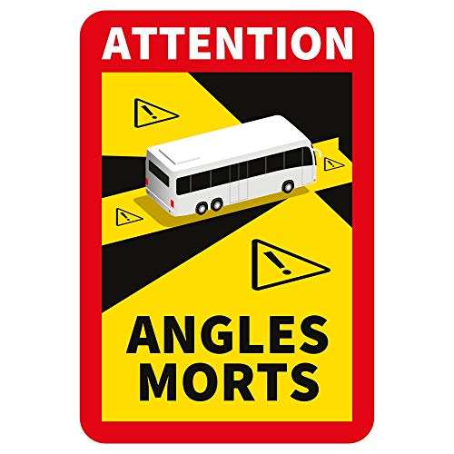 lepni.me 1 Stück Bus Toter Winkel Aufkleber Frankreich | Extra Starke Haftung und UV Schutz | Attention Angles Morts Sticker | Winkel Warntafel Fahrzeugaufkleber (1PCS BUS) von lepni.me