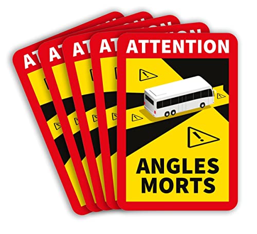 lepni.me 5 Stück Bus Toter Winkel Aufkleber Frankreich | Extra Starke Haftung und UV Schutz | Attention Angles Morts Sticker | Winkel Warntafel Fahrzeugaufkleber (5PCS BUS) von lepni.me