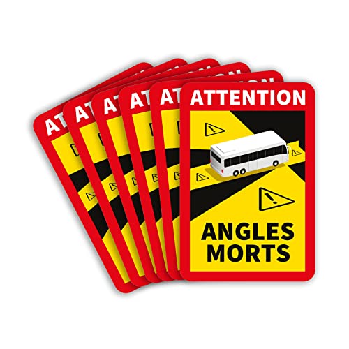 lepni.me 6 Stück Bus Toter Winkel Aufkleber Frankreich | Extra Starke Haftung und UV Schutz | Attention Angles Morts Sticker | Winkel Warntafel Fahrzeugaufkleber (6PCS BUS) von lepni.me