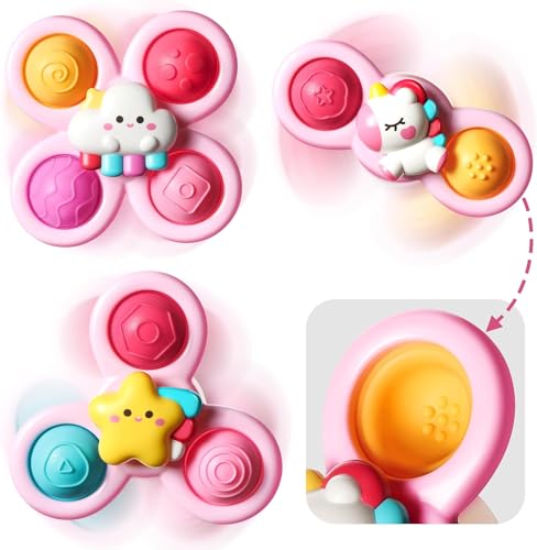 Pop Saugnapf Spinner Spielzeug für 1 Jahr alt Junge Mädchen|Neuartige Spinning Tops Kleinkind Spielzeug Alter 1-2|Sensorische Baby Badespielzeug für Kleinkinder 1-3| von lerrbo