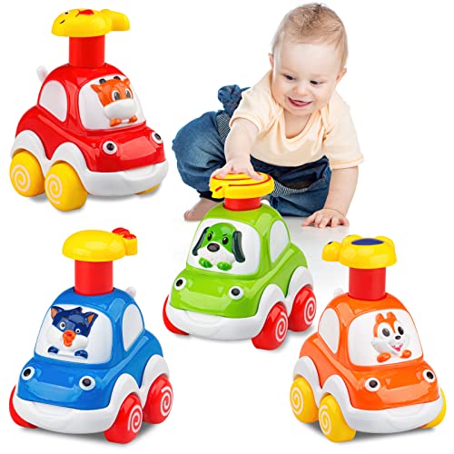 lerrbo 4 PCS Trägheit Tier Auto Spielzeug für Kleinkinder Alter 1-2|Baby Spielzeug 12-18 Monate|1. Geburtstag Geschenke für Jungen und Mädchen von lerrbo