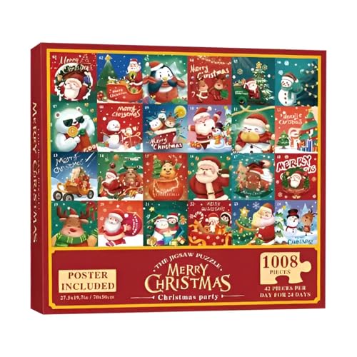 Leryveo Countdown-Kalender-Puzzle-Spielzeug,Countdown-Kalender-Puzzle | 1008 Teile Weihnachts-Countdown-Kalender-Puzzle | Familienspielabend, interaktives Eltern-Kind-Puzzle für Schlafzimmer, von leryveo