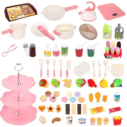 Leryveo Pretend Cooking Playset,Utensilien Kochgeschirr Spielzeug - 98-teiliges Kochset für Kleinkinder, Küchenzubehör-Set,Küchenzubehör-Set, Lebensmittel-Spielspielzeug-Set, Dessert-Spielset für von leryveo