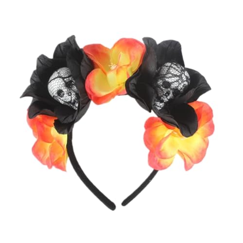 leryveo Horror-Stirnbänder für Frauen, Totenkopf-Blumen-Stirnband | Halloween Gothic Haarschmuck | Tragbares Haarband, gruselige Urlaubs-Kopfbedeckung für Partys, Rollenspiele von leryveo