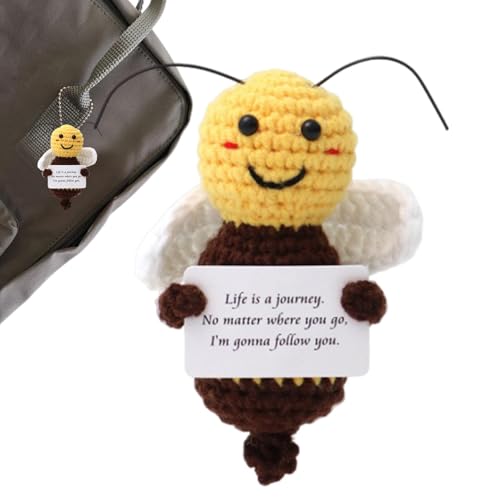 leryveo Positive Häkel-Bienenpuppe,Lustige Häkel-Bienenpuppen | Handgefertigte süße Bienenpuppen mit Support-Karte - Handgefertigte, aus Wolle gestrickte Ermutigungs-Bienenpuppe für Männer, alle von leryveo