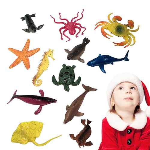 leryveo Realistisches Tierspielzeug, Meeresfigur Badespielzeug, Realistisches Meerestier-Tierspielzeug 12-teiliges Figurenspielzeug, Verschiedene Lernspielzeuge, Marine-Badespielzeug für Kinder und von leryveo