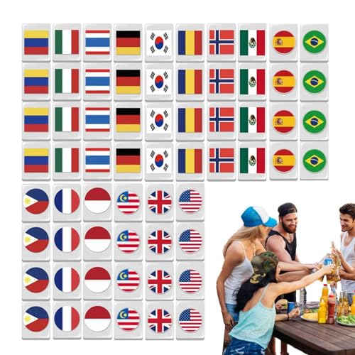 leryveo Spiel | Mahjong Spiel mit Nationalflagge | Mahjong Spielset | Spielblöcke mit 64 Flaggenmuster | Partygeschenk für das Frühlings Picknick Freunde Treffen von leryveo