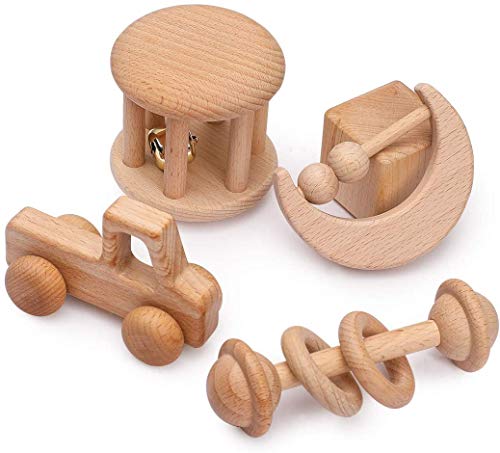 Wood Baby Rattle Personalizable Infant Rattle Sensory Development Wooden Toys Set von let's make
