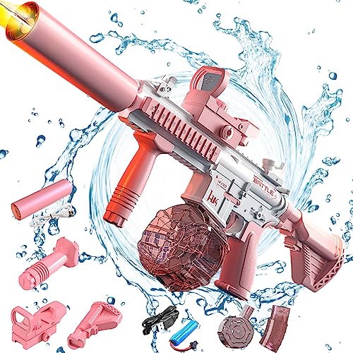 Elektrische Wasserpistole, 32 ft Wassergewehr Spielzeug für Kinder und Erwachsen, 500ML 2 in 1 Automatische Wasserpistolen Groß Externe Wasserflasche, Wasserpistole für Sommer Schwimmbad (Rosa/1) von lifetter