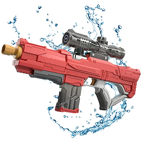 Wasserpistole Elektrisch Erwachsene und Kinder, Premium Auto Water Gun mit Saugfunktion, Automatische Wasserspritzpistole mit Große Kapazität für Sommer Outdoor Strand Pool (Rot/490ML) von lifetter