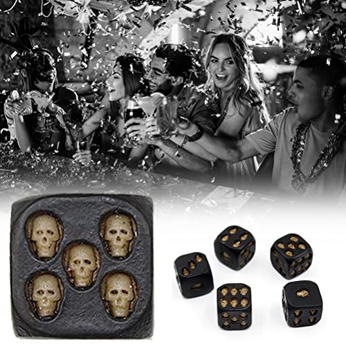 lihsong Würfel-Set, 5-teilig, Kopfknochen-Würfel, Halloween-Würfel, 3D-Skelett-Würfel, Dekorative Mini-Gaming-Würfel für Club, Kneipe, Halloween-Party (Satz) von lihsong